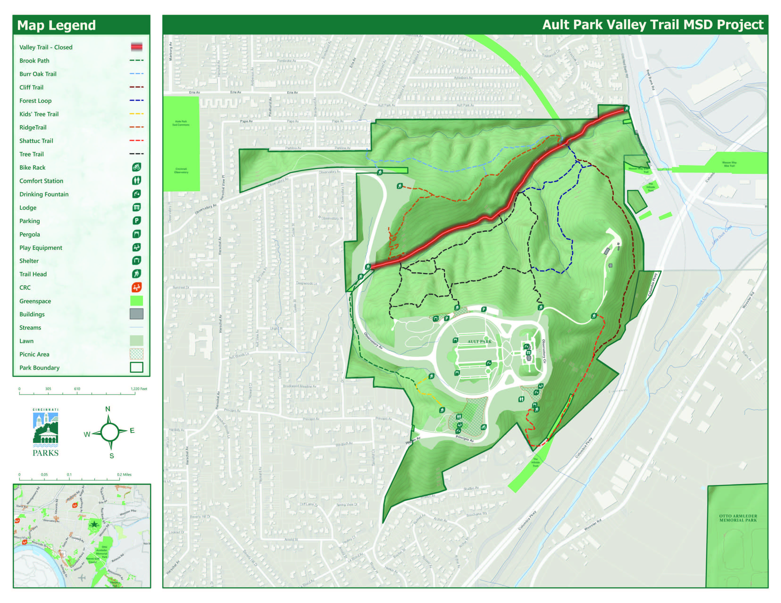 Map of trail closure at Ault Park